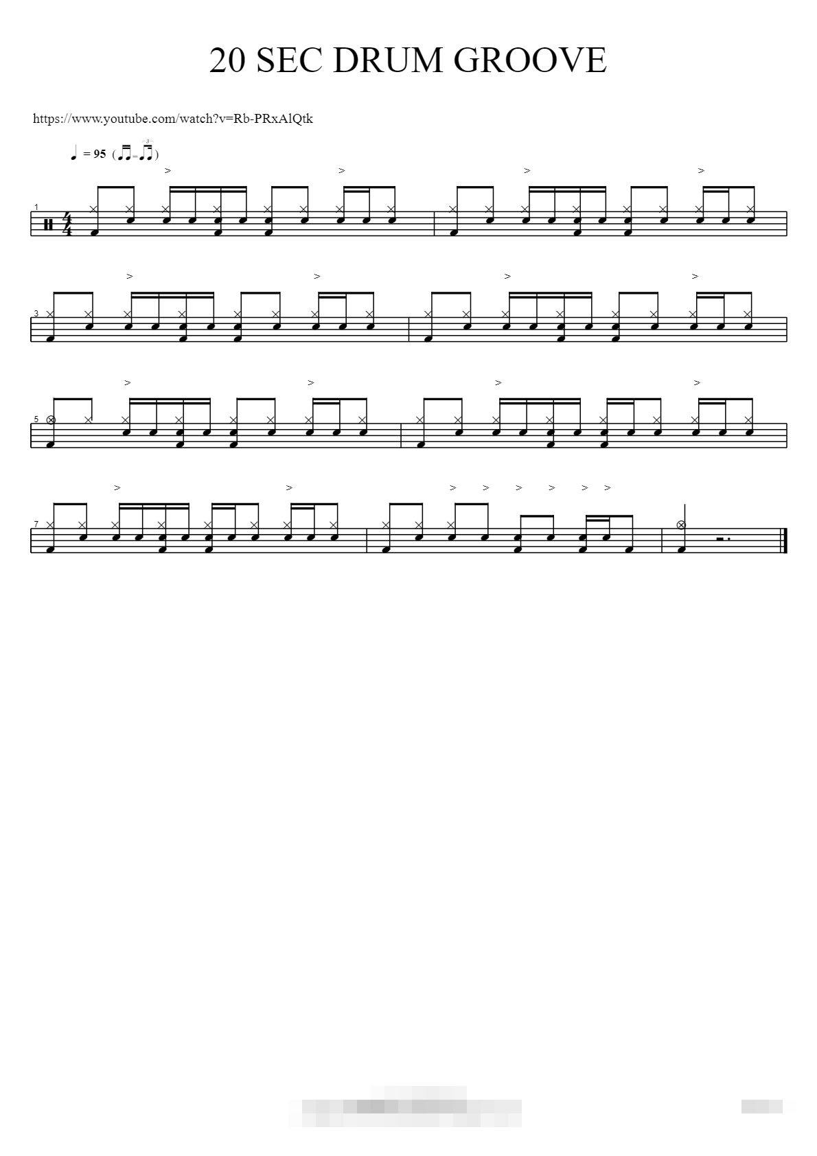 20 SEC DRUM GROOVE Sheet Music Preview