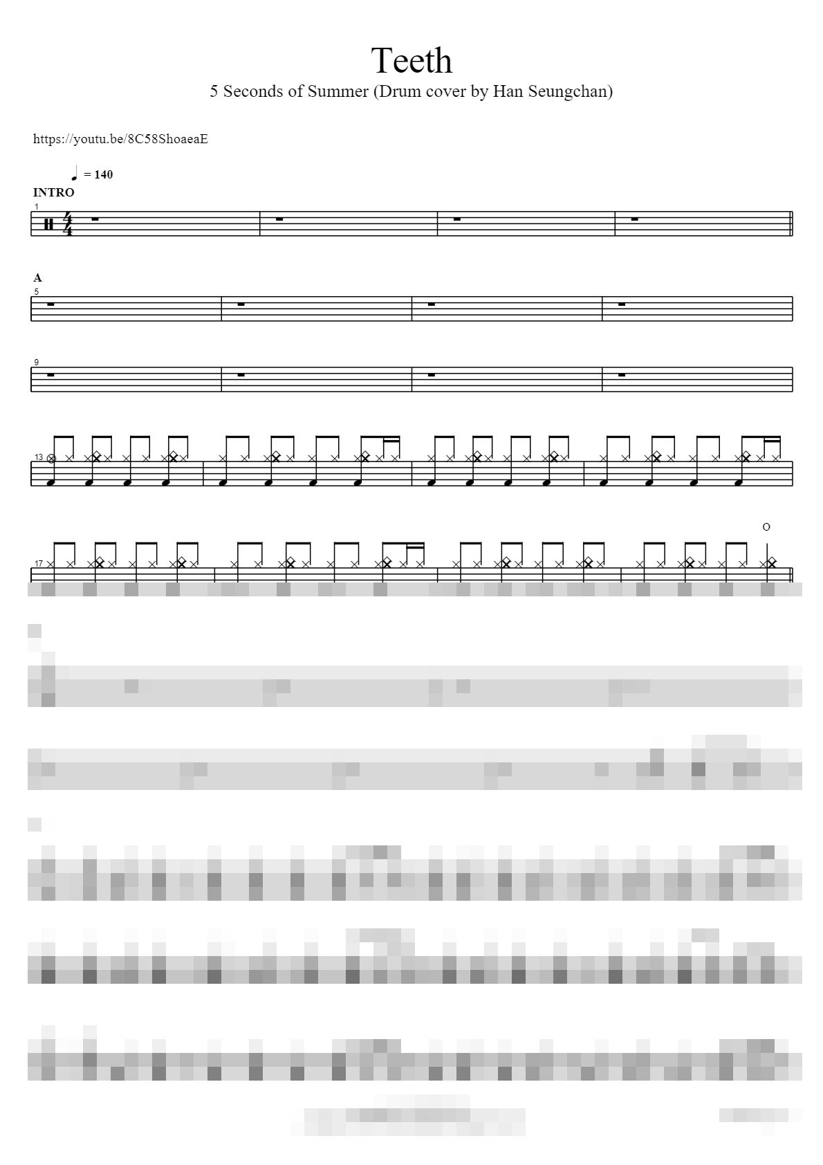 Teeth (Drum cover by Han Seungchan) Sheet Music Preview