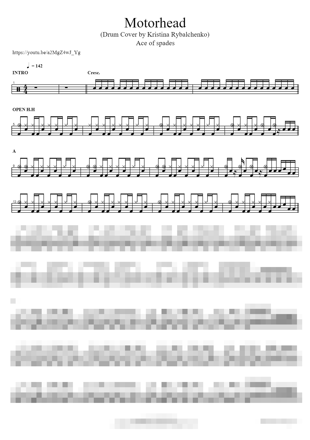 Motorhead (Drum Cover by Kristina Rybalchenko) Sheet Music Preview