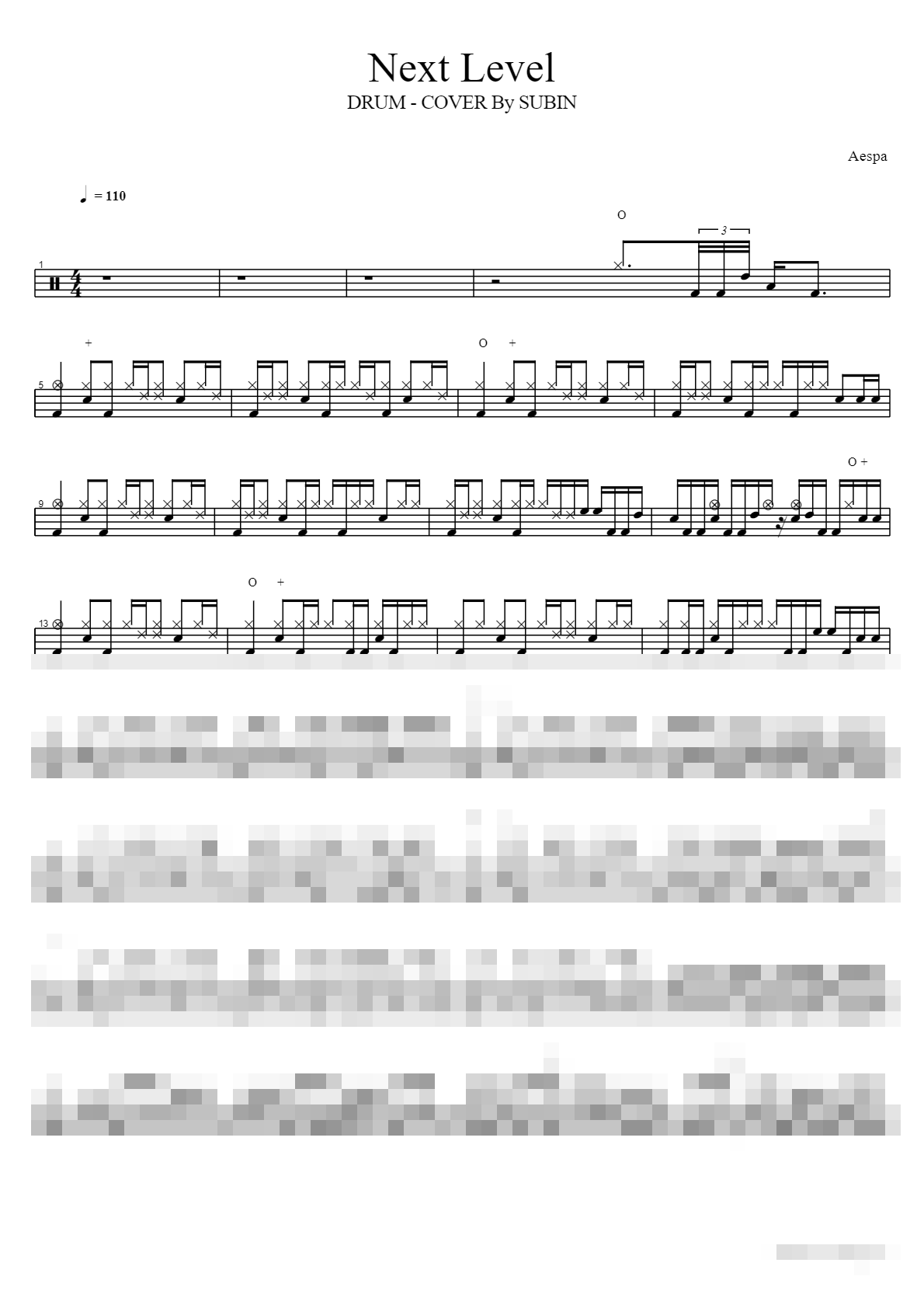 Next Level (DRUM COVER By SUBIN) Sheet Music Preview