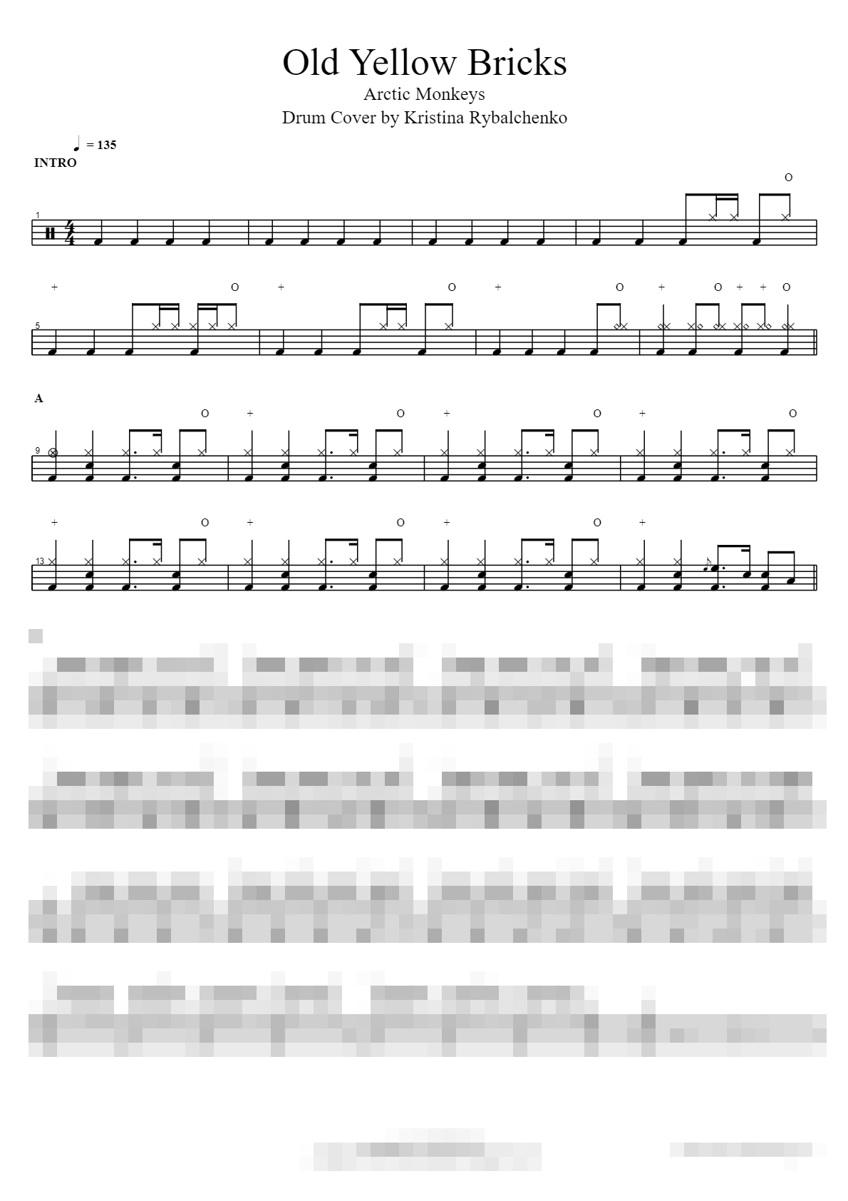Old Yellow Bricks (Drum Cover by Kristina Rybalchenko) Sheet Music Preview