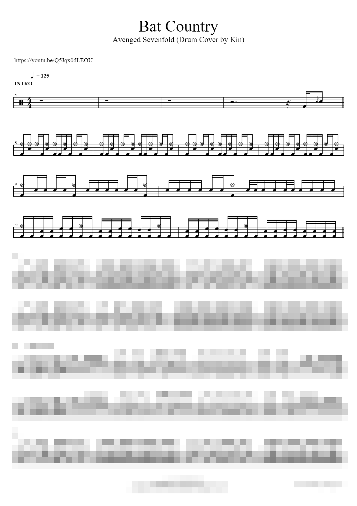Bat Country (Drum Cover by Kin) Sheet Music Preview