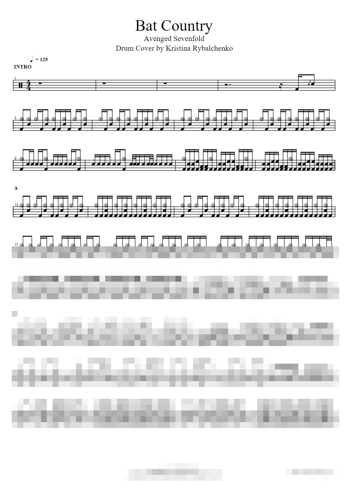 Bat Country (Drum Cover by Kristina Rybalchenko) Sheet Music Preview
