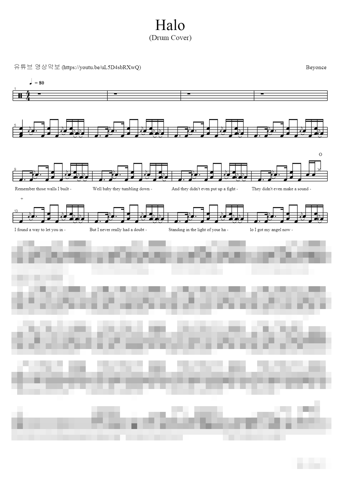 Halo (Drum Cover) Sheet Music Preview