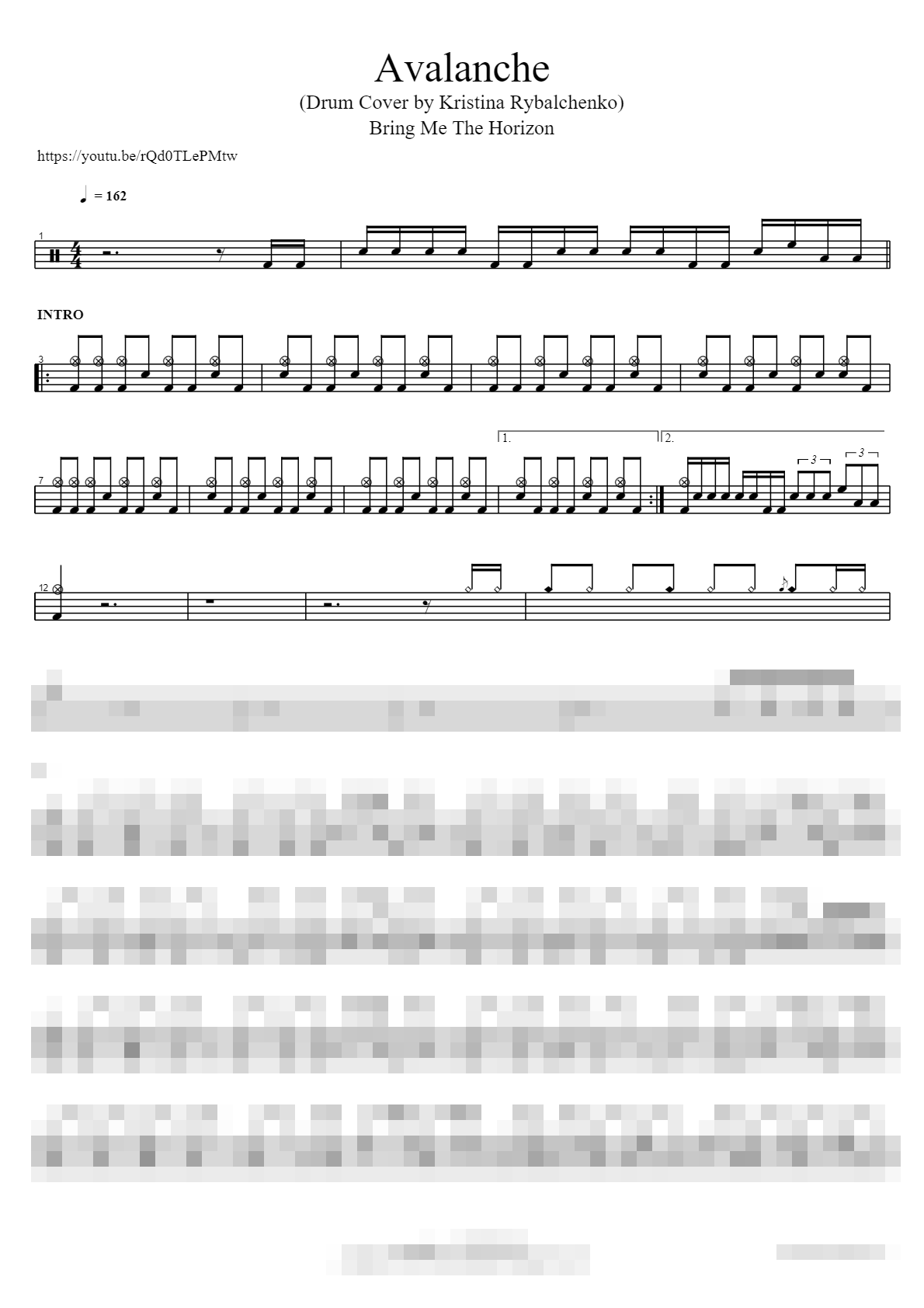 Avalanche (Drum Cover by Kristina Rybalchenko) Sheet Music Preview