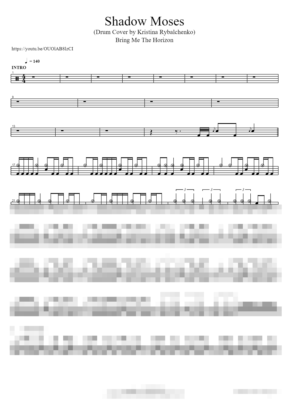Shadow Moses (Drum Cover by Kristina Rybalchenko) Sheet Music Preview