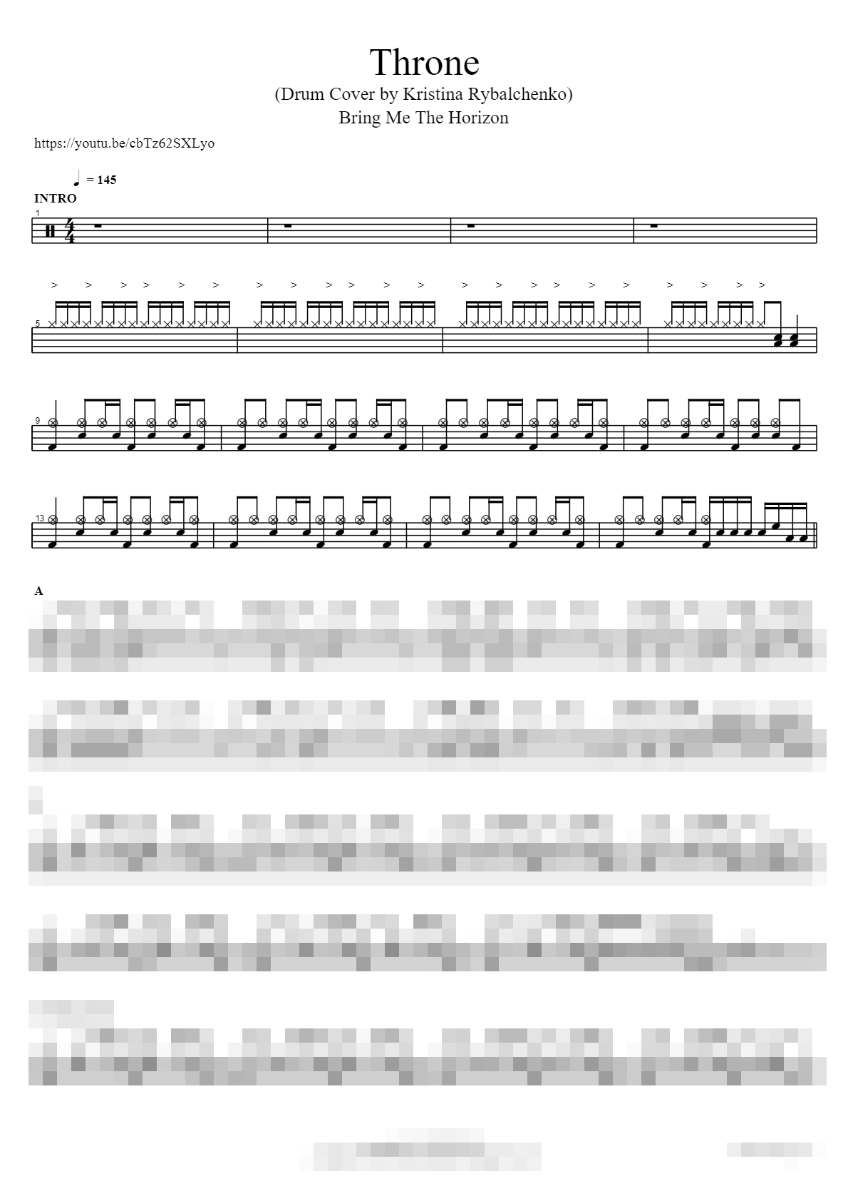 Throne (Drum Cover by Kristina Rybalchenko) Sheet Music Preview