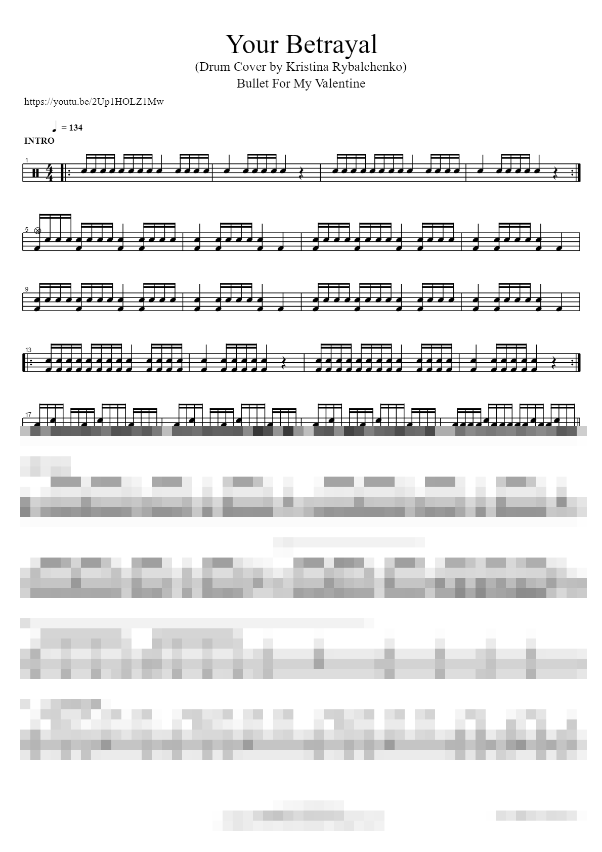 Your Betrayal (Drum Cover by Kristina Rybalchenko) Sheet Music Preview