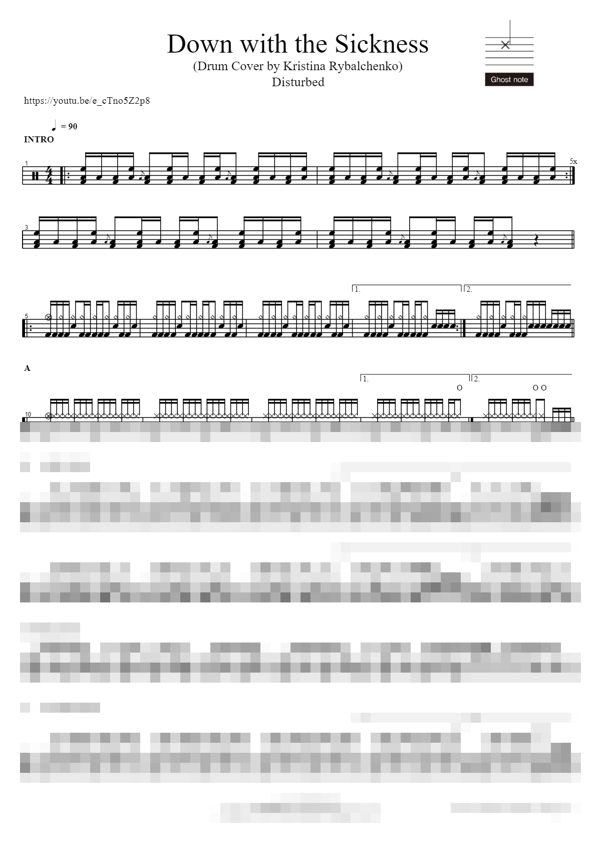 Down with the Sickness (Drum Cover by Kristina Rybalchenko) Sheet Music Preview