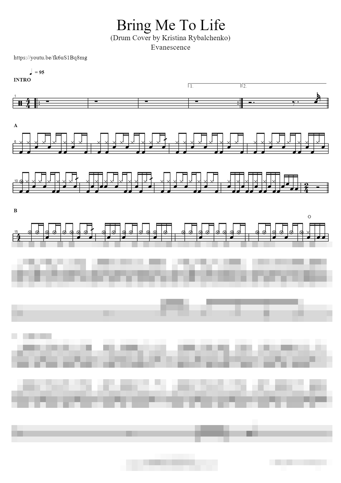 Bring Me To Life (Drum Cover by Kristina Rybalchenko) Sheet Music Preview
