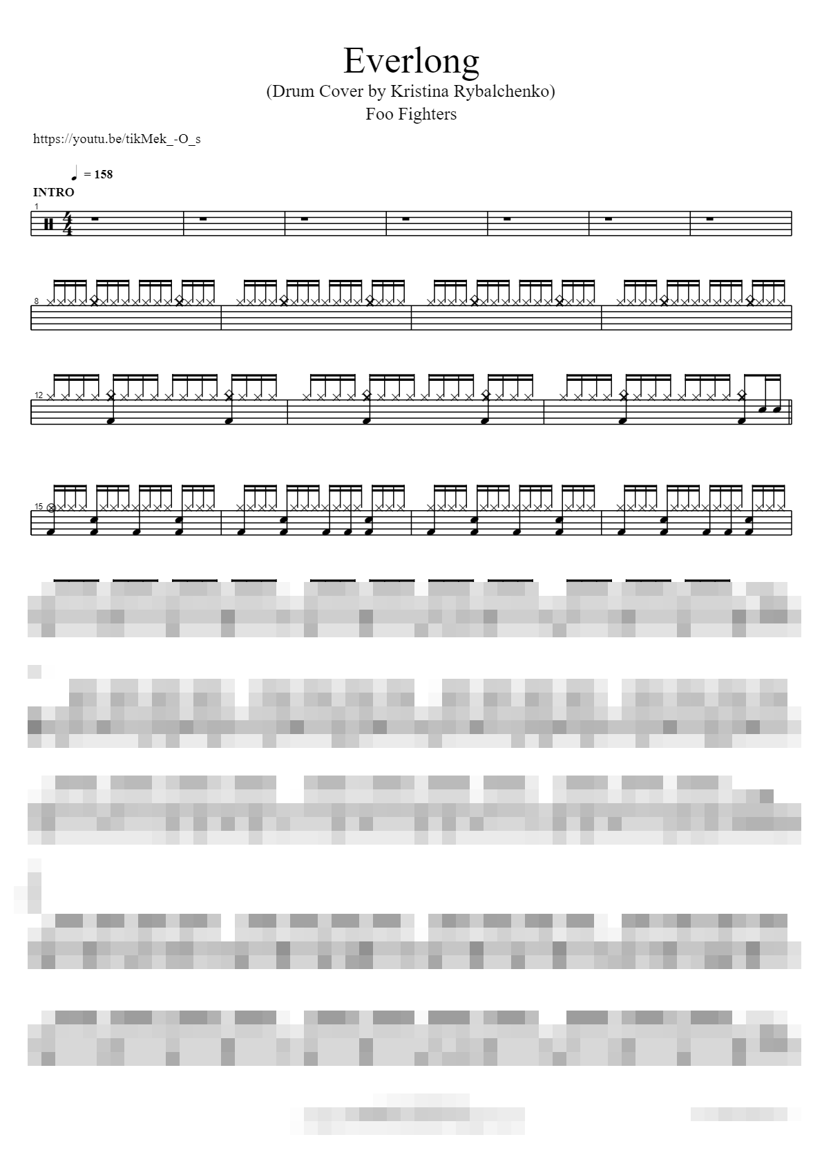 Everlong (Drum Cover by Kristina Rybalchenko) Sheet Music Preview