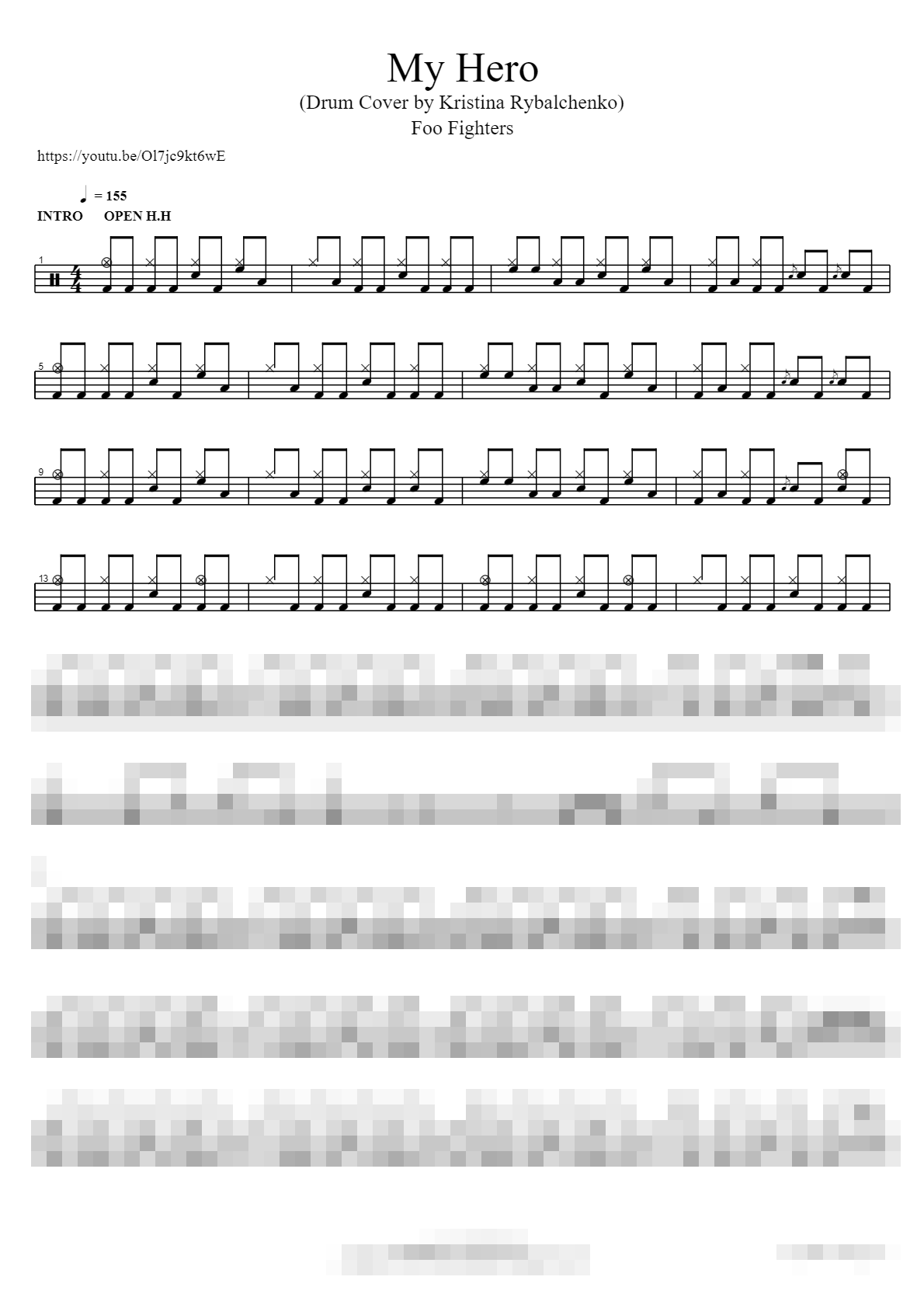 My Hero (Drum Cover by Kristina Rybalchenko) Sheet Music Preview