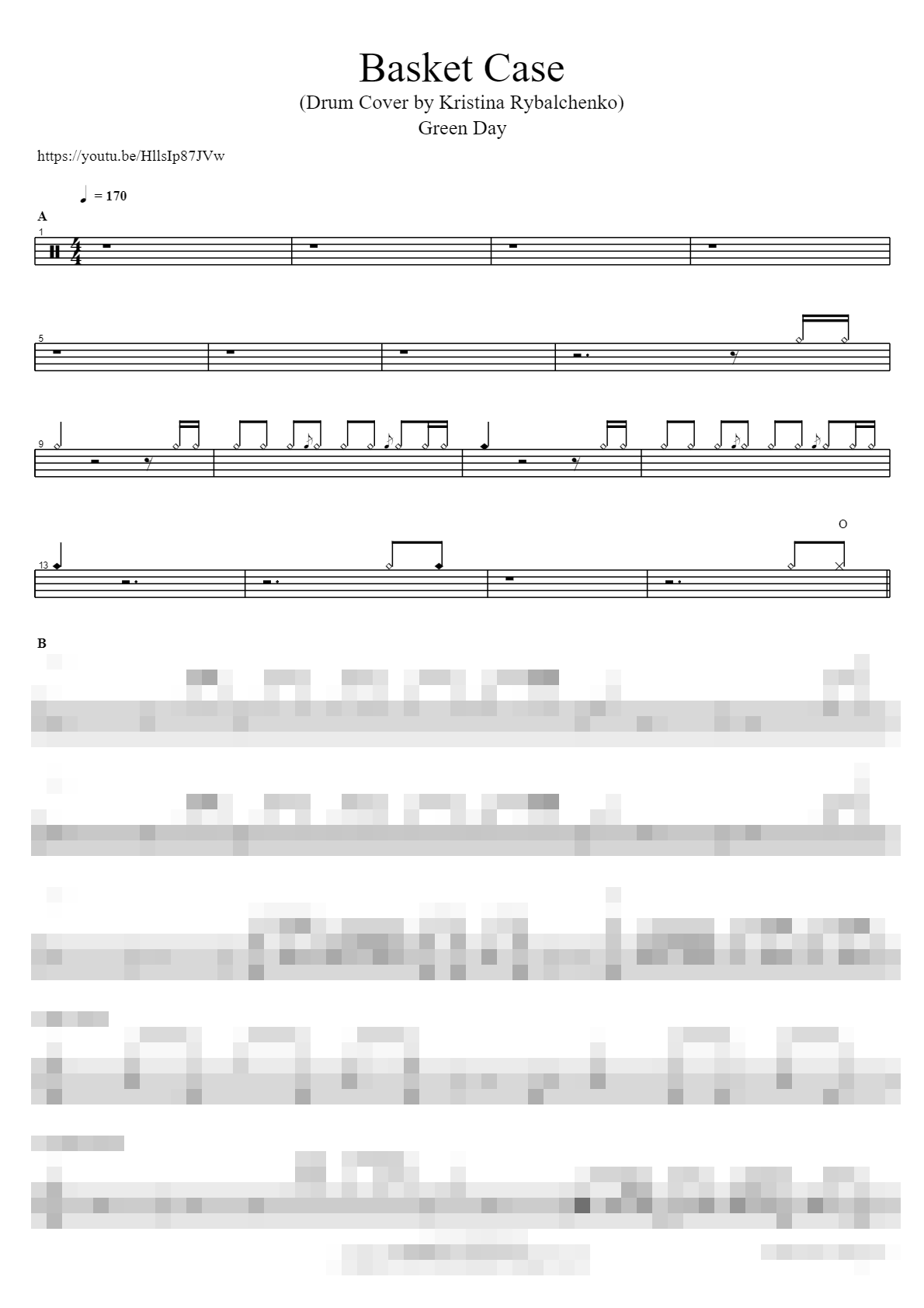 Basket Case (Drum Cover by Kristina Rybalchenko) Sheet Music Preview