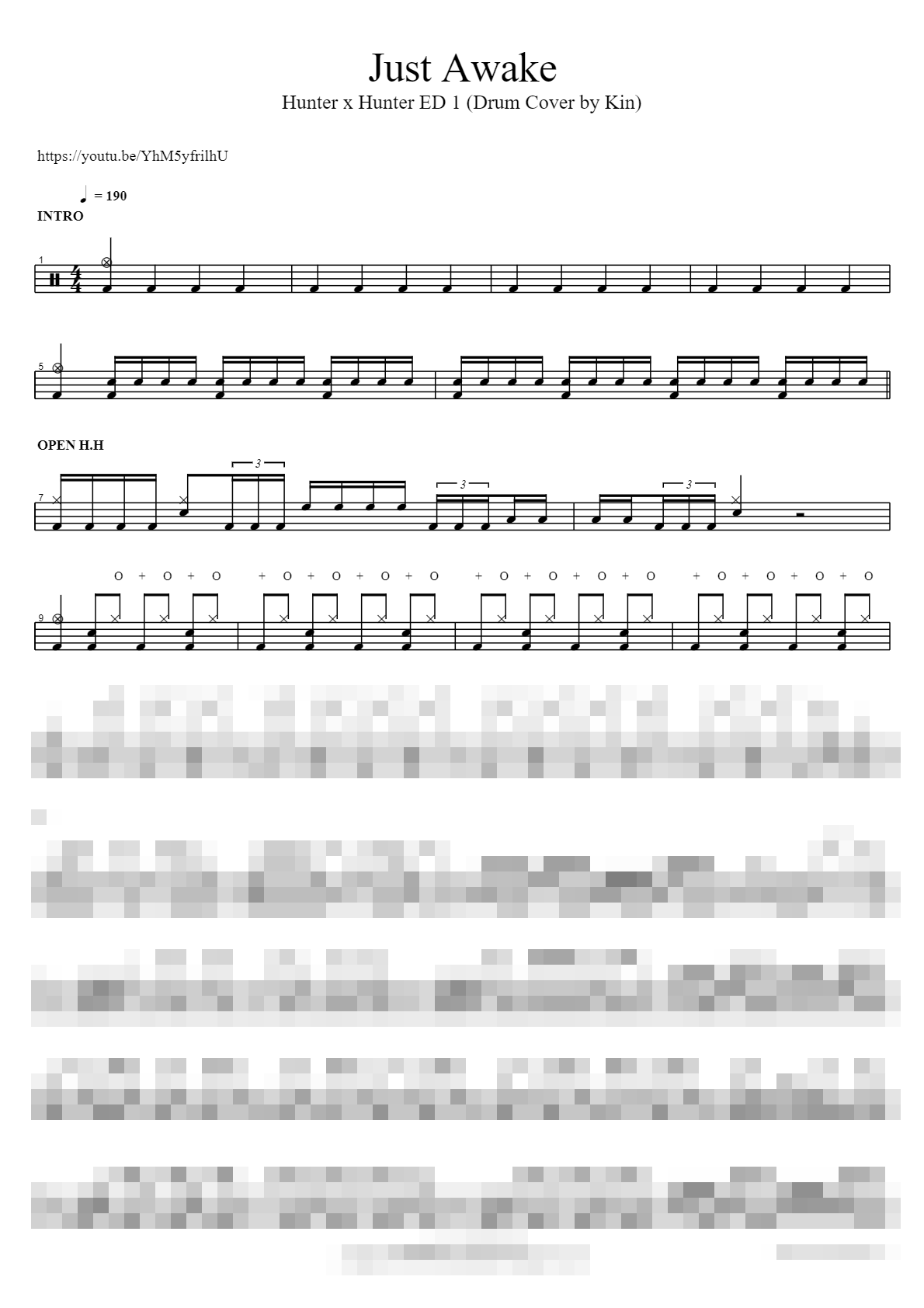 Just Awake (Drum Cover by Kin) Sheet Music Preview