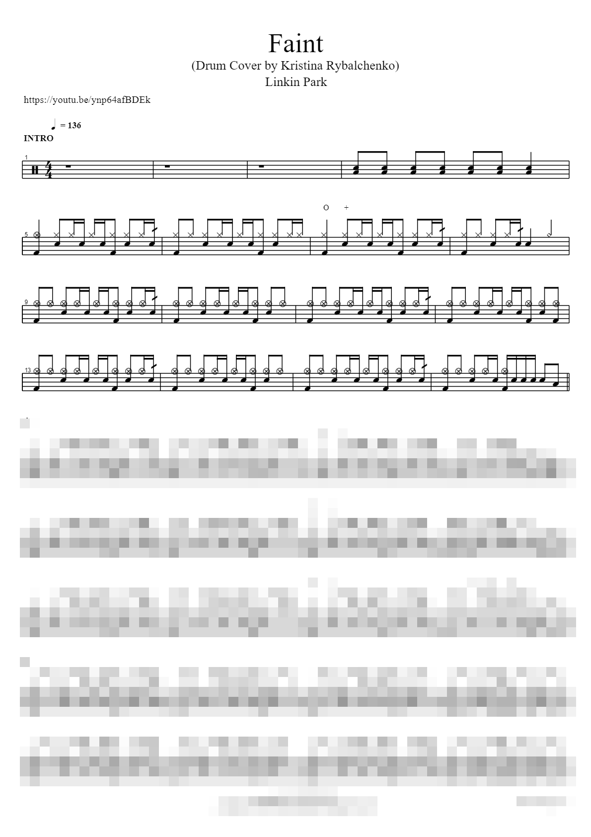 Faint (Drum Cover by Kristina Rybalchenko) Sheet Music Preview