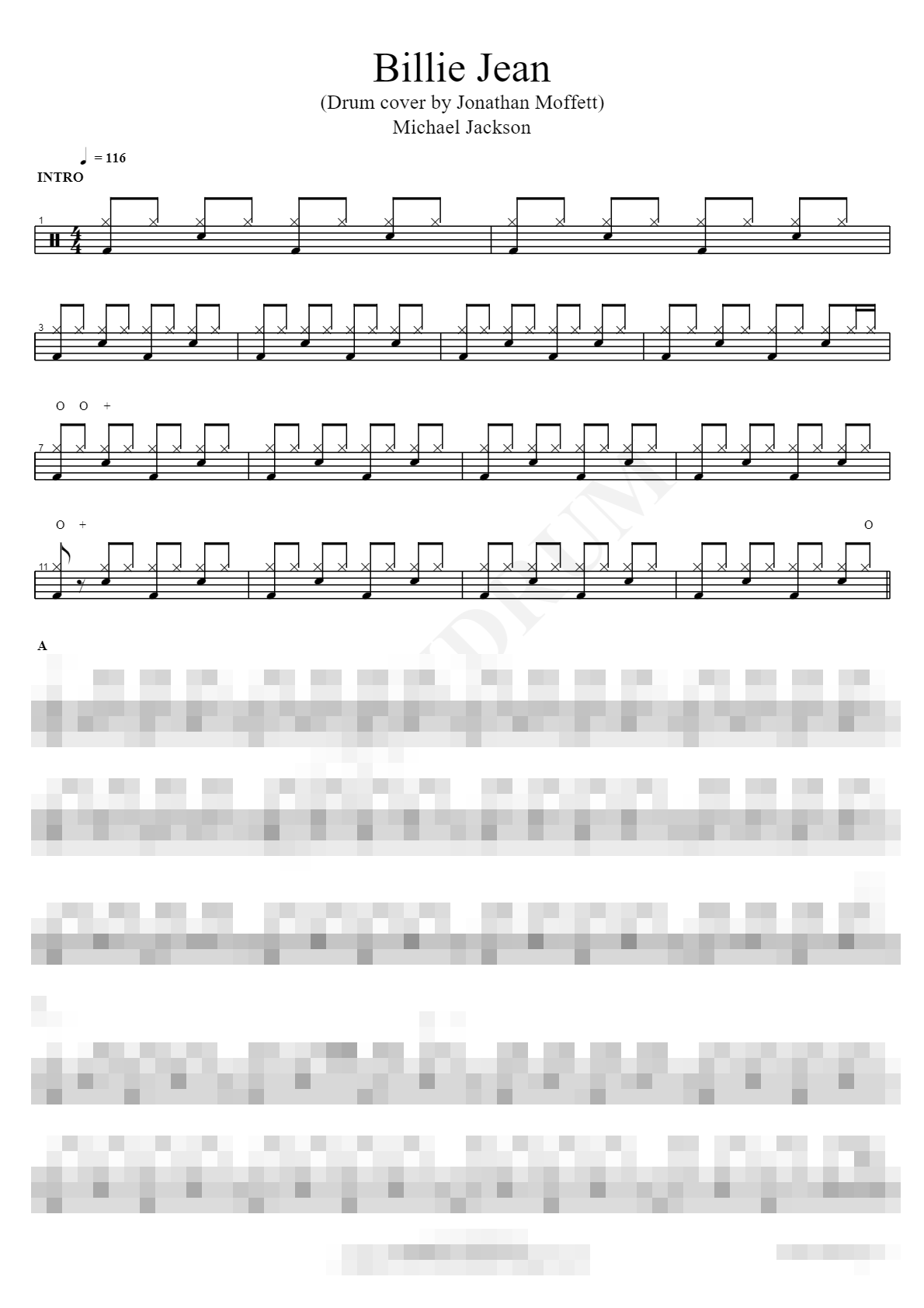 Billie Jean (Drum cover by Jonathan Moffett) Sheet Music Preview