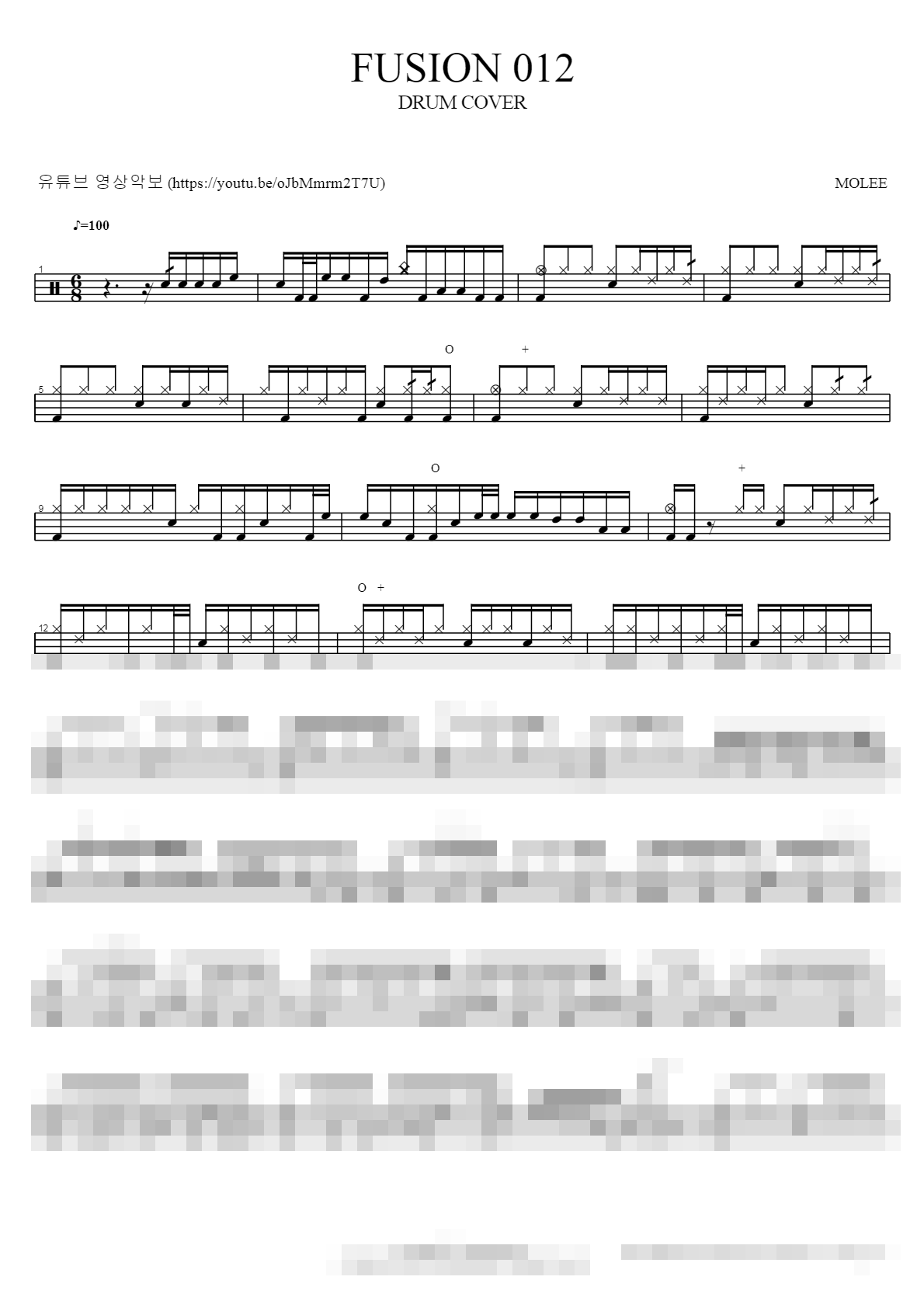 MOLEE DRUM COVER FUSION 012 Sheet Music Preview