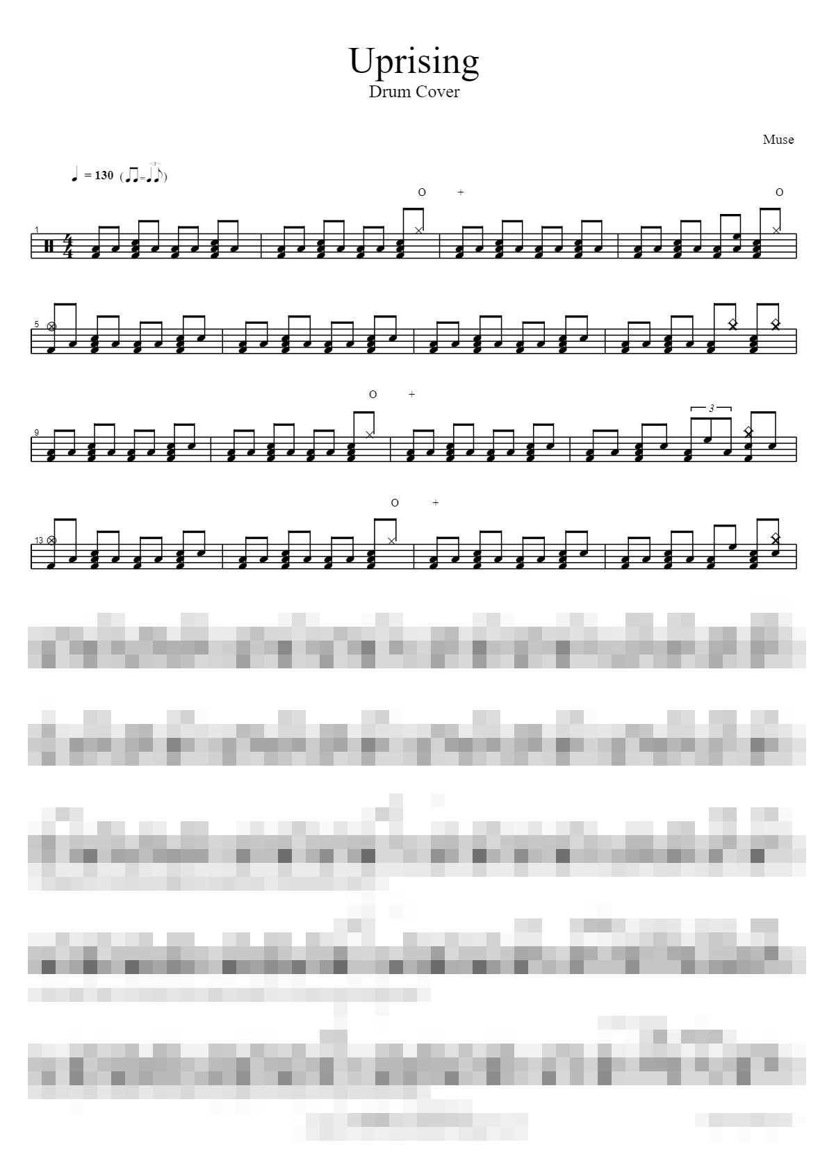 Uprising (Drum Cover by COOP3RDRUMM3R) Sheet Music Preview