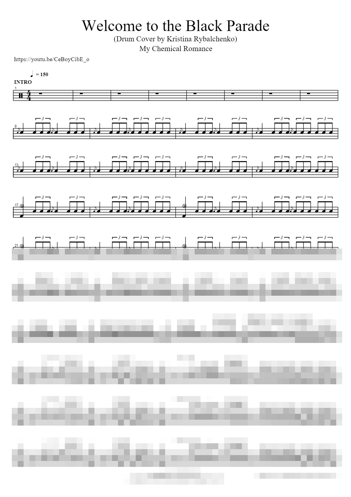 Welcome to the Black Parade (Drum Cover by Kristina Rybalchenko) Sheet Music Preview