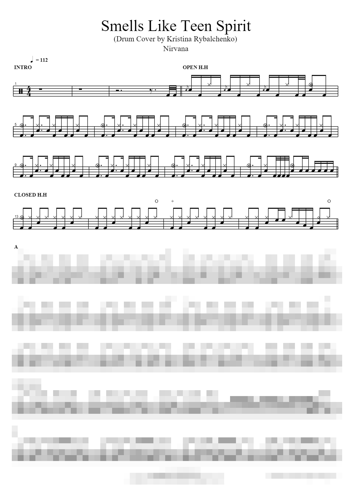 Smells Like Teen Spirit (Drum Cover by Kristina Rybalchenko) Sheet Music Preview