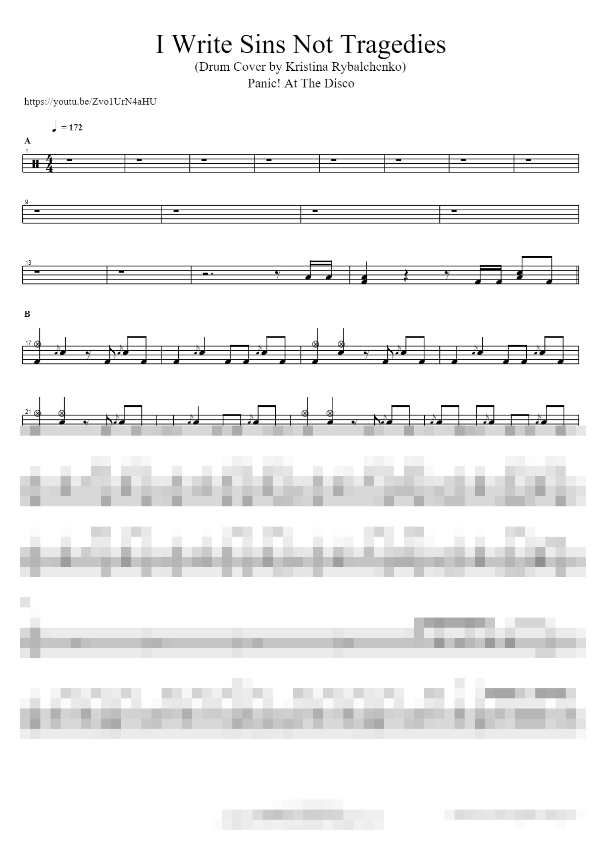 I Write Sins Not Tragedies (Drum Cover by Kristina Rybalchenko) Sheet Music Preview