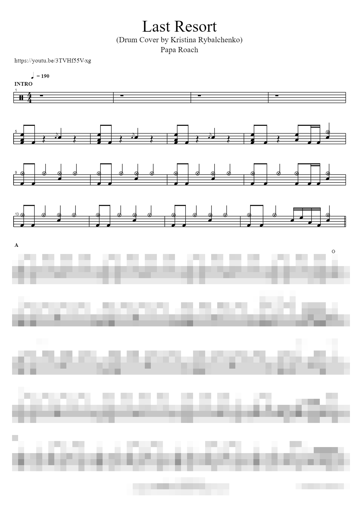 Last Resort (Drum Cover by Kristina Rybalchenko) Sheet Music Preview