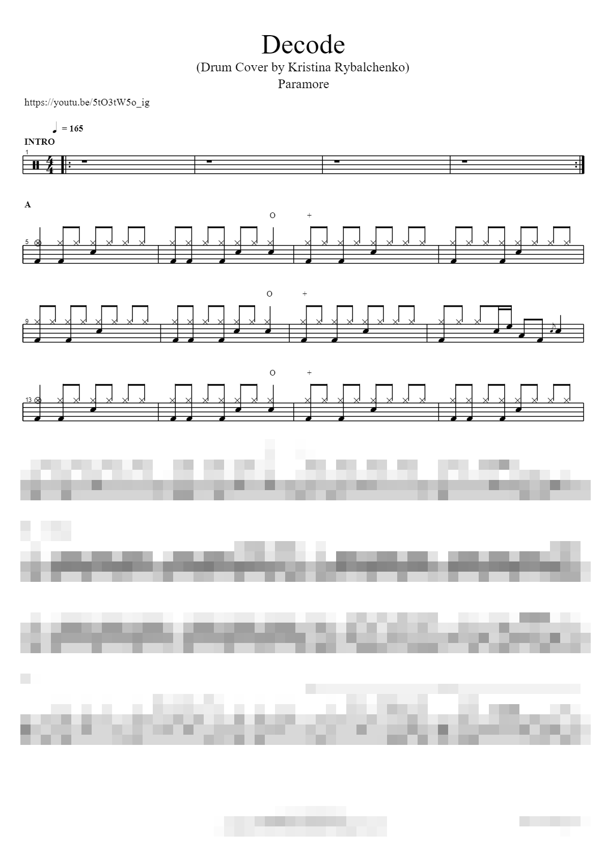 Decode (Drum Cover by Kristina Rybalchenko) Sheet Music Preview