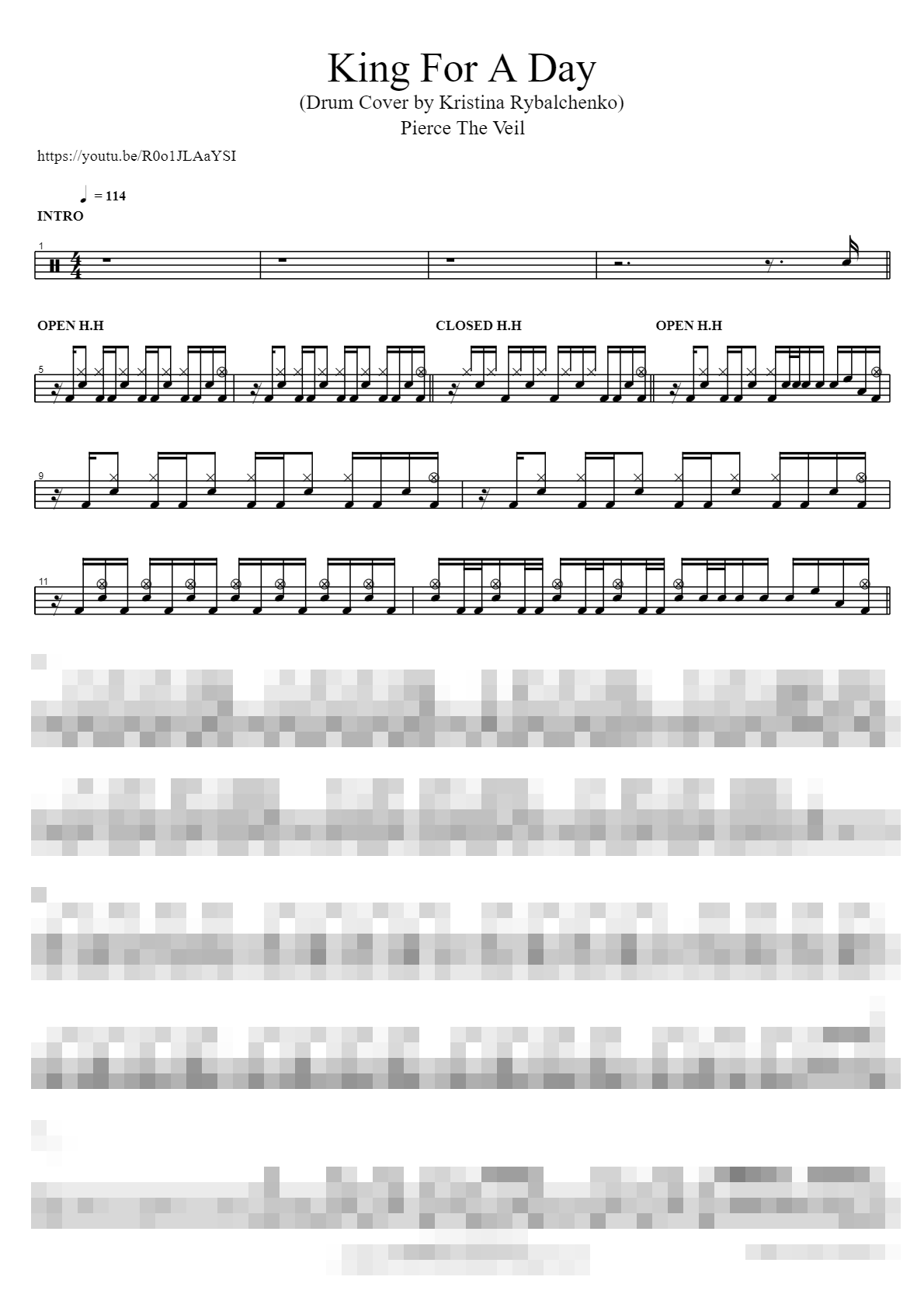King For A Day (Drum Cover by Kristina Rybalchenko) Sheet Music Preview