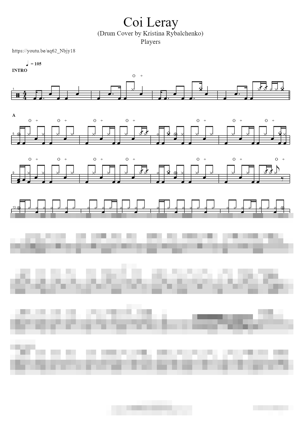 Coi Leray (Drum Cover by Kristina Rybalchenko) Sheet Music Preview