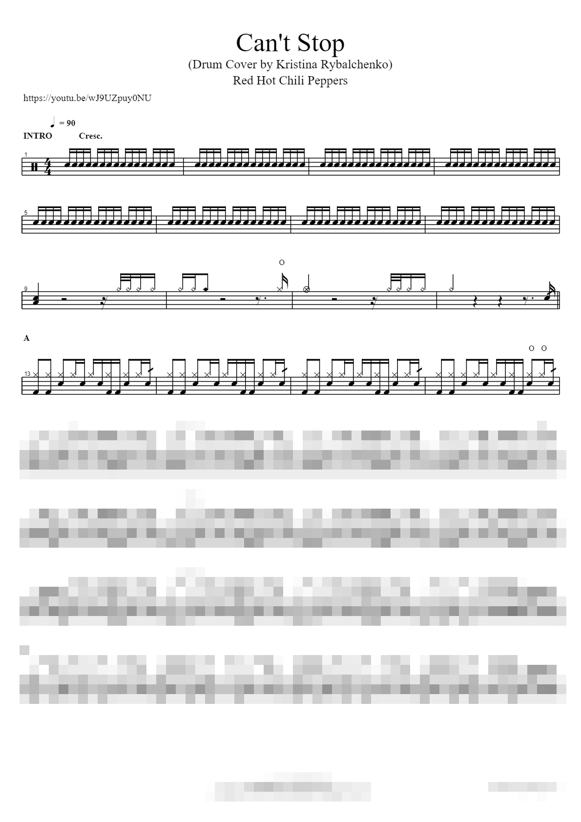 Can't Stop (Drum Cover by Kristina Rybalchenko) Sheet Music Preview