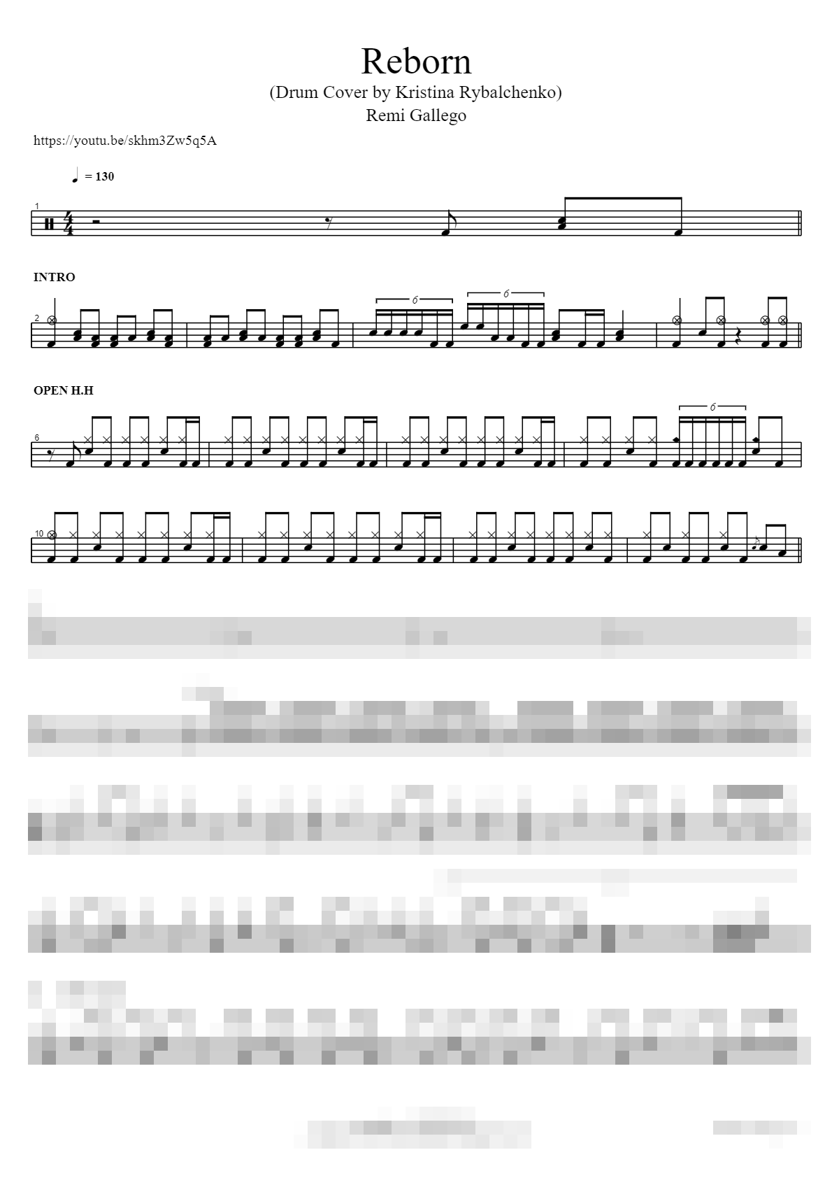 Reborn (Drum Cover by Kristina Rybalchenko) Sheet Music Preview