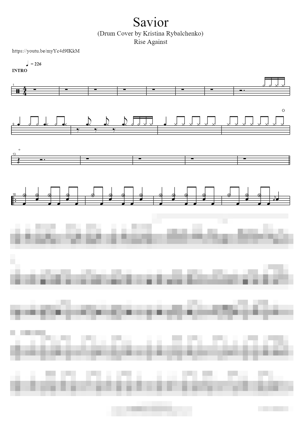 Savior (Drum Cover by Kristina Rybalchenko) Sheet Music Preview