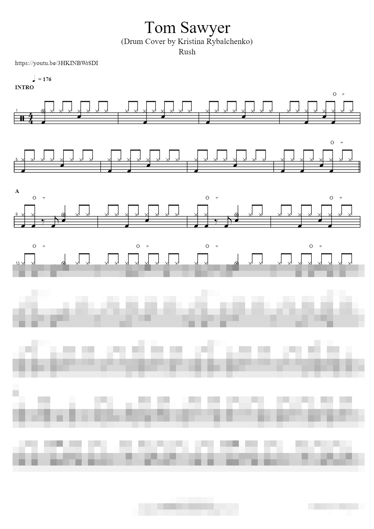 Tom Sawyer (Drum Cover by Kristina Rybalchenko) Sheet Music Preview