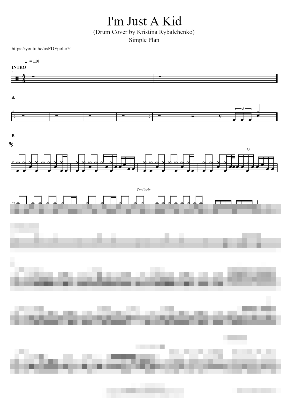 I'm Just A Kid (Drum Cover by Kristina Rybalchenko) Sheet Music Preview