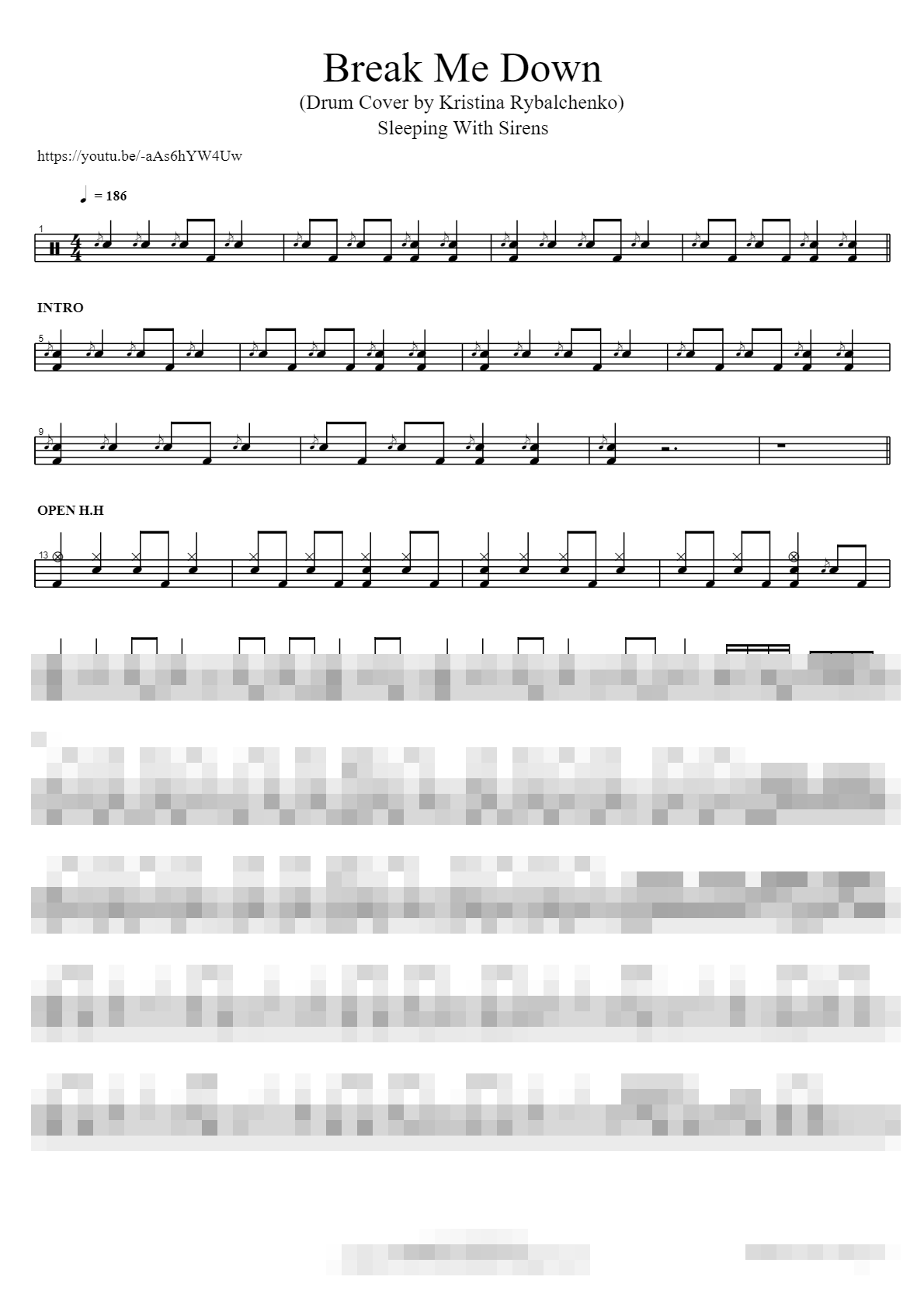 Break Me Down (Drum Cover by Kristina Rybalchenko) Sheet Music Preview