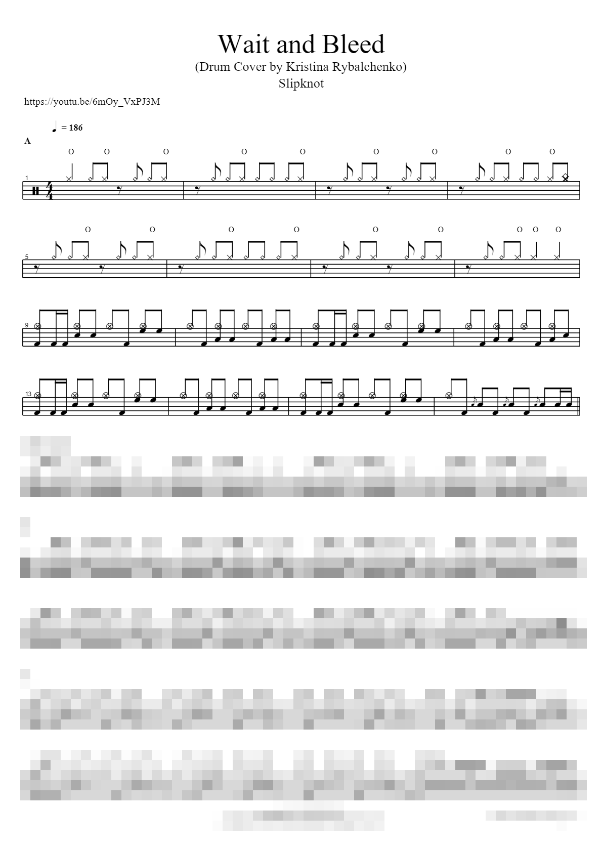 Wait and Bleed (Drum Cover by Kristina Rybalchenko) Sheet Music Preview