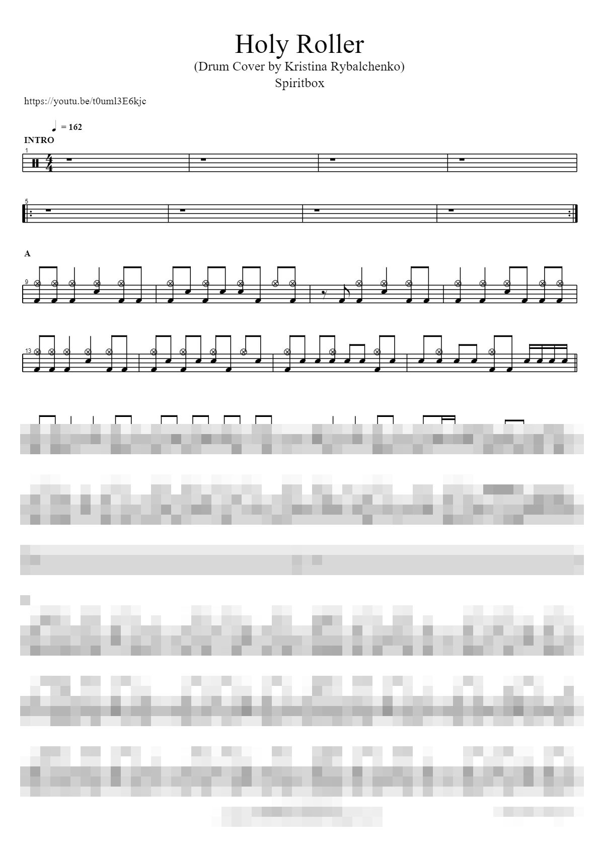 Holy Roller (Drum Cover by Kristina Rybalchenko) Sheet Music Preview