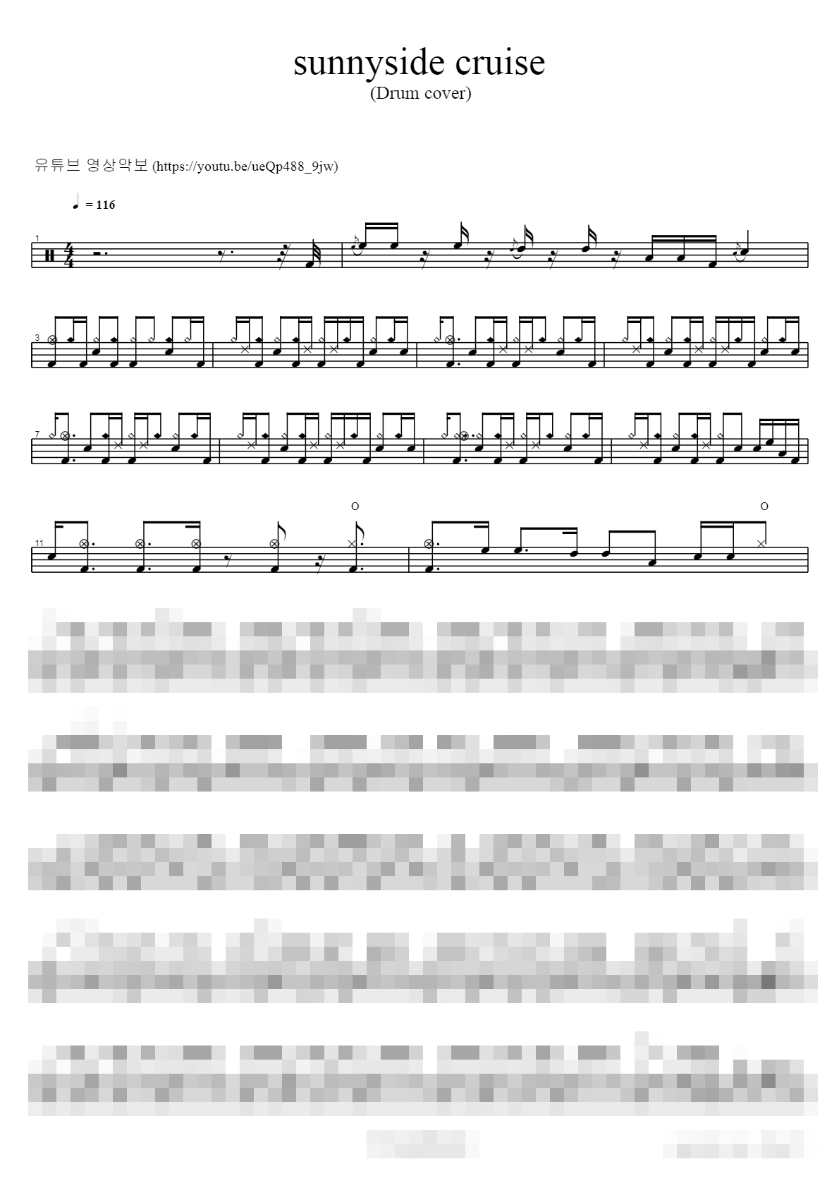 sunnyside cruise (Drum cover) Sheet Music Preview