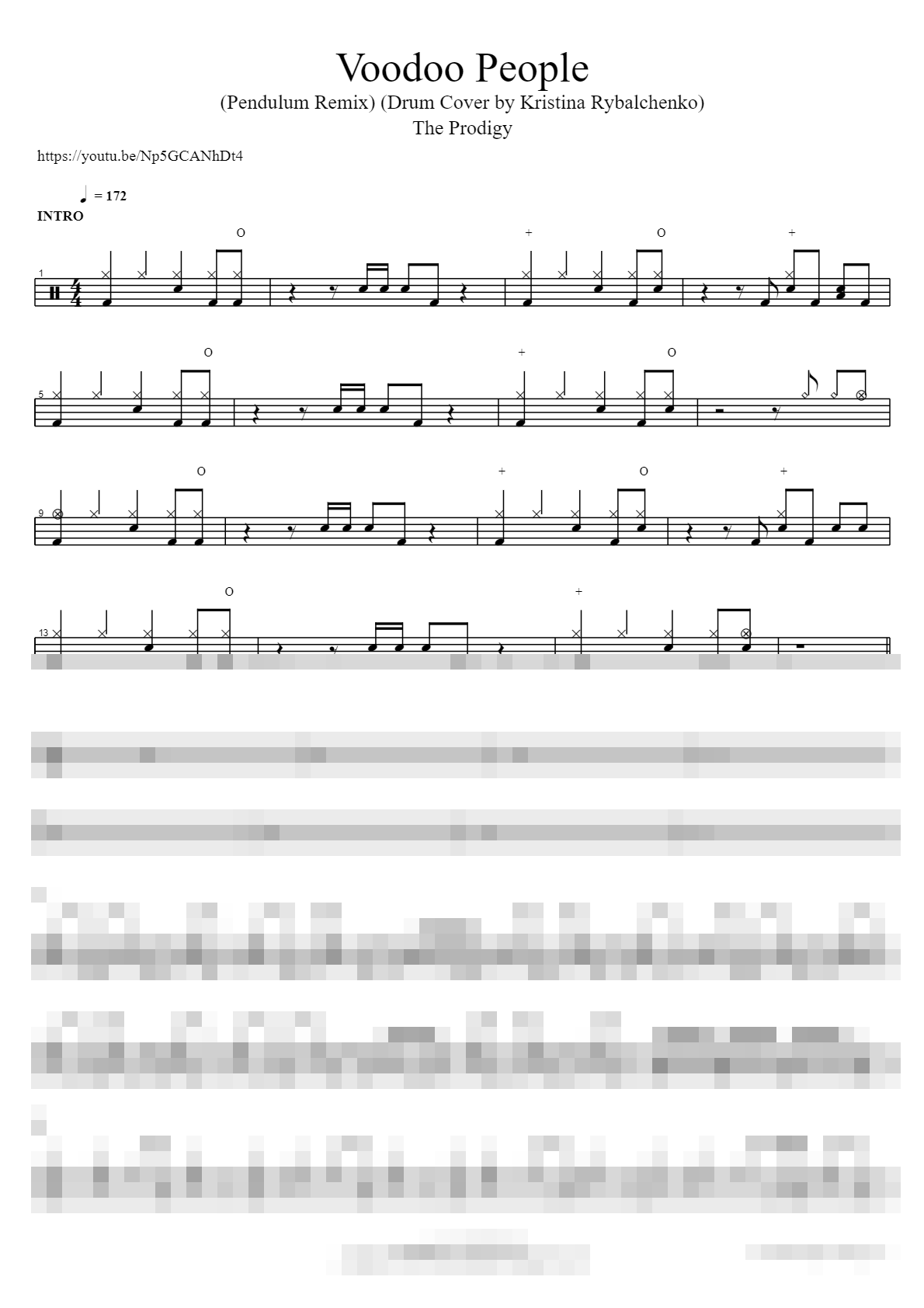 Voodoo People (Pendulum Remix) (Drum Cover by Kristina Rybalchenko) Sheet Music Preview