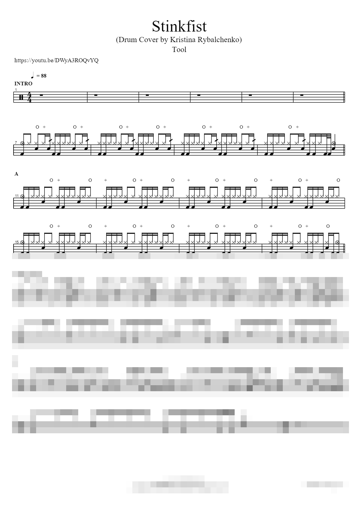 Stinkfist (Drum Cover by Kristina Rybalchenko) Sheet Music Preview