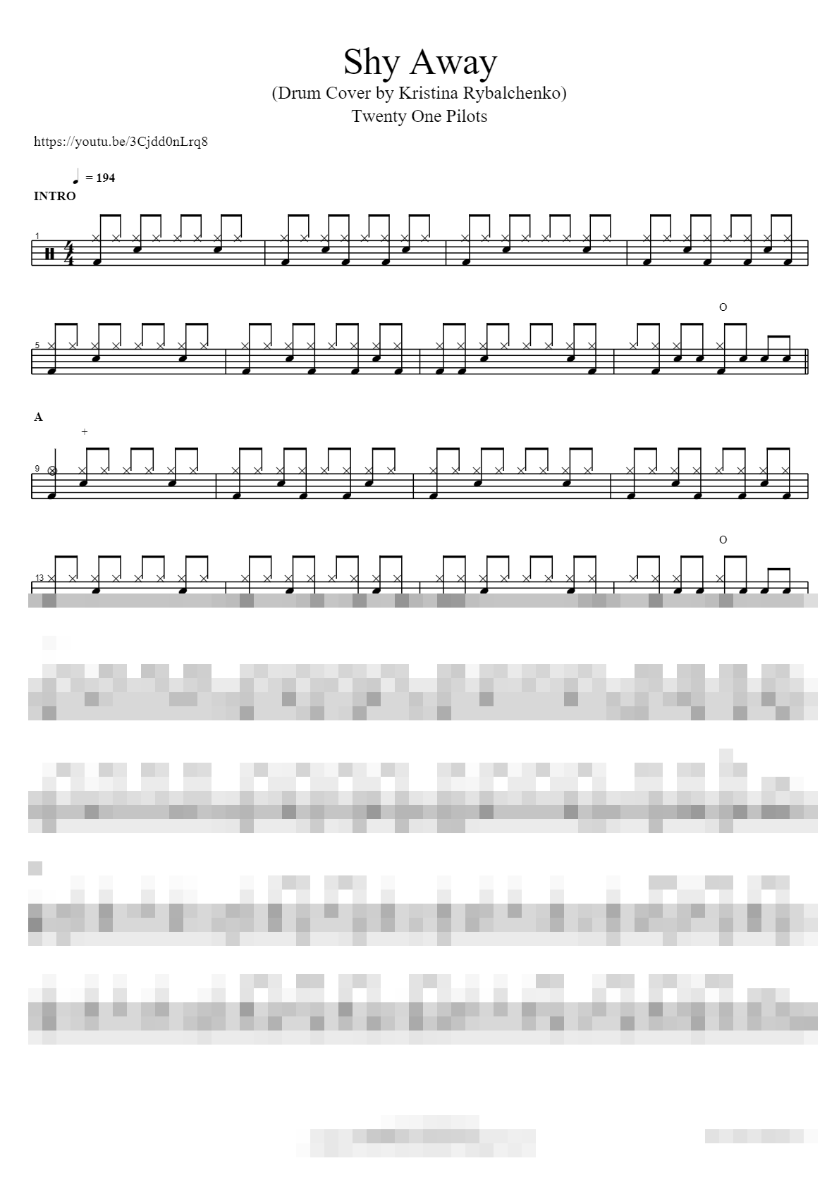 Shy Away (Drum Cover by Kristina Rybalchenko) Sheet Music Preview
