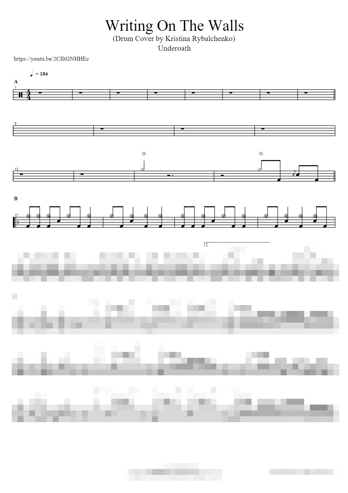 Writing On The Walls (Drum Cover by Kristina Rybalchenko) Sheet Music Preview