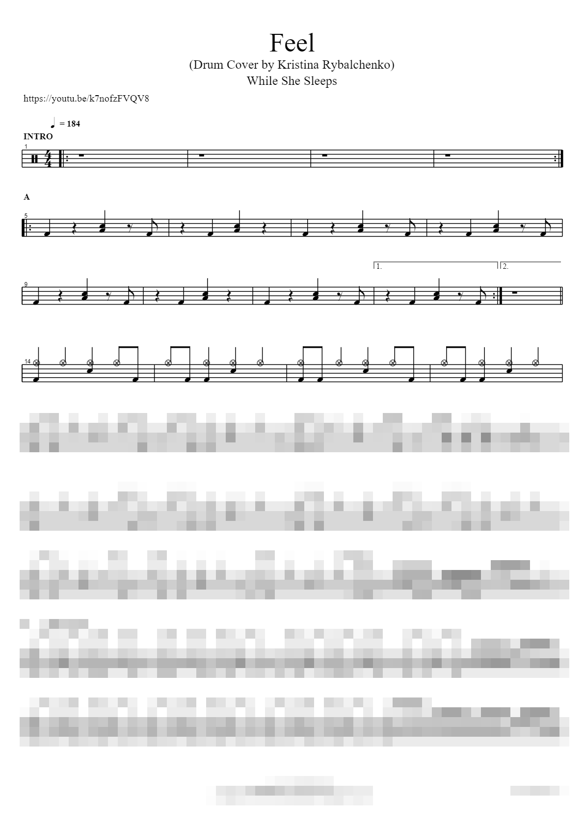 Feel (Drum Cover by Kristina Rybalchenko) Sheet Music Preview