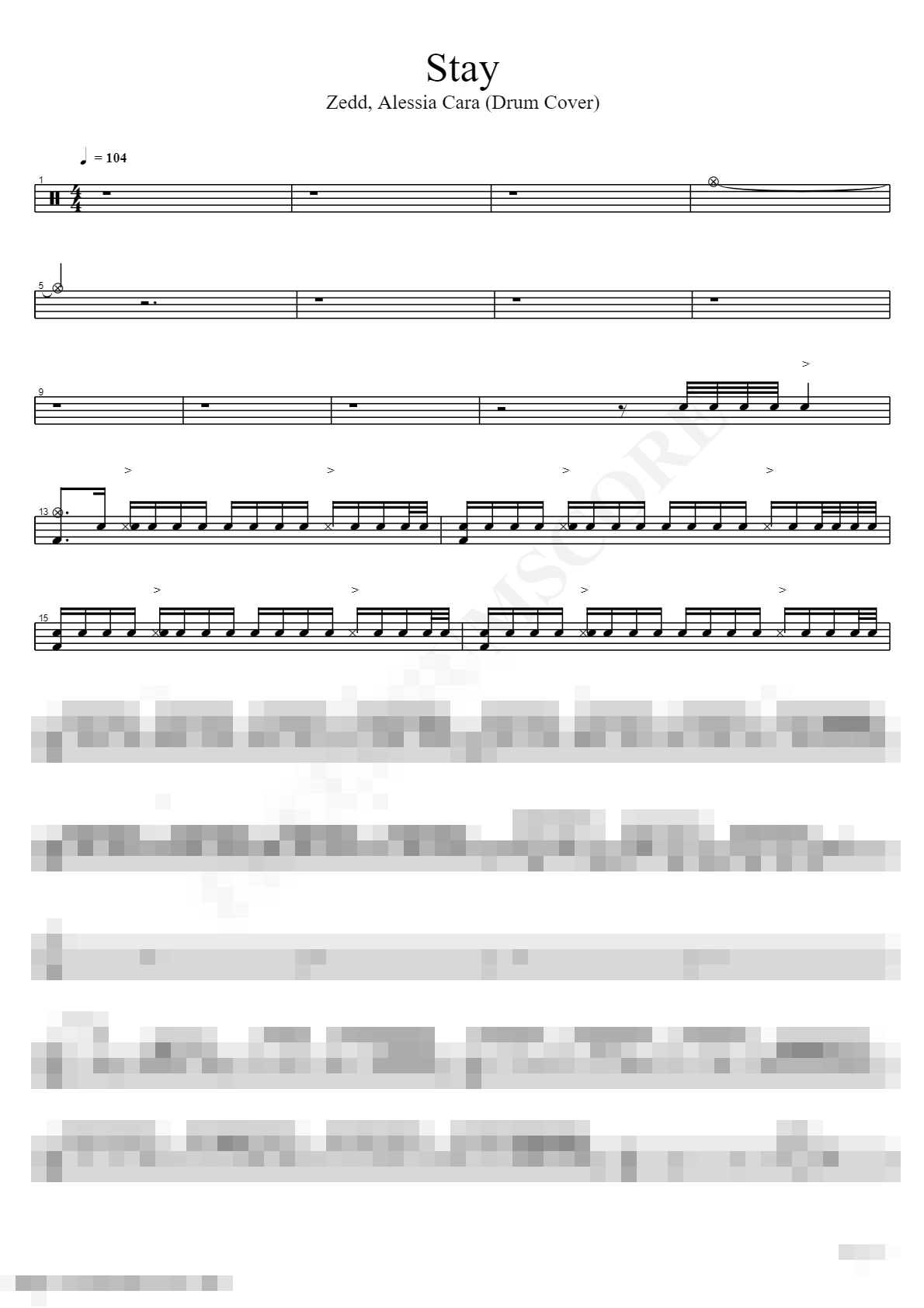 Stay (Drum Cover by J-rodSullivan) Sheet Music Preview
