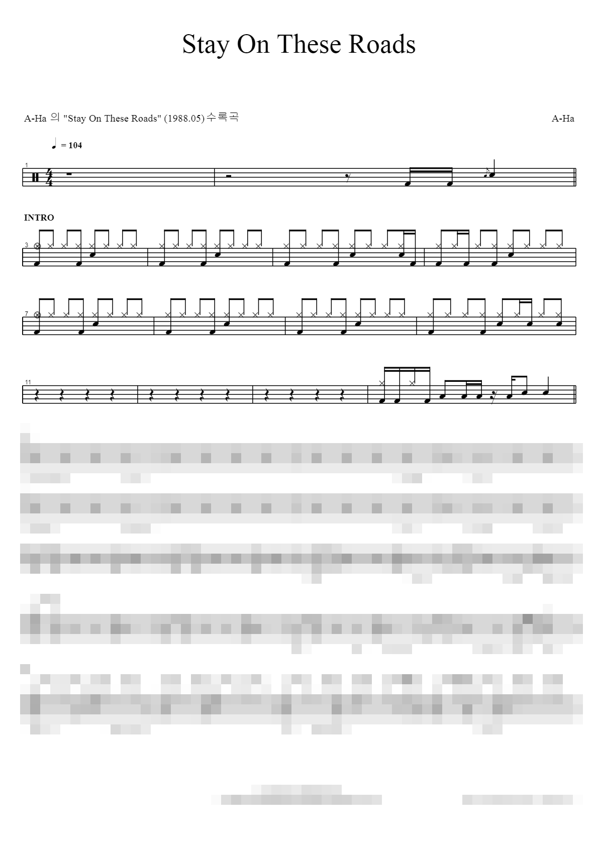 Stay On These Roads Sheet Music Preview