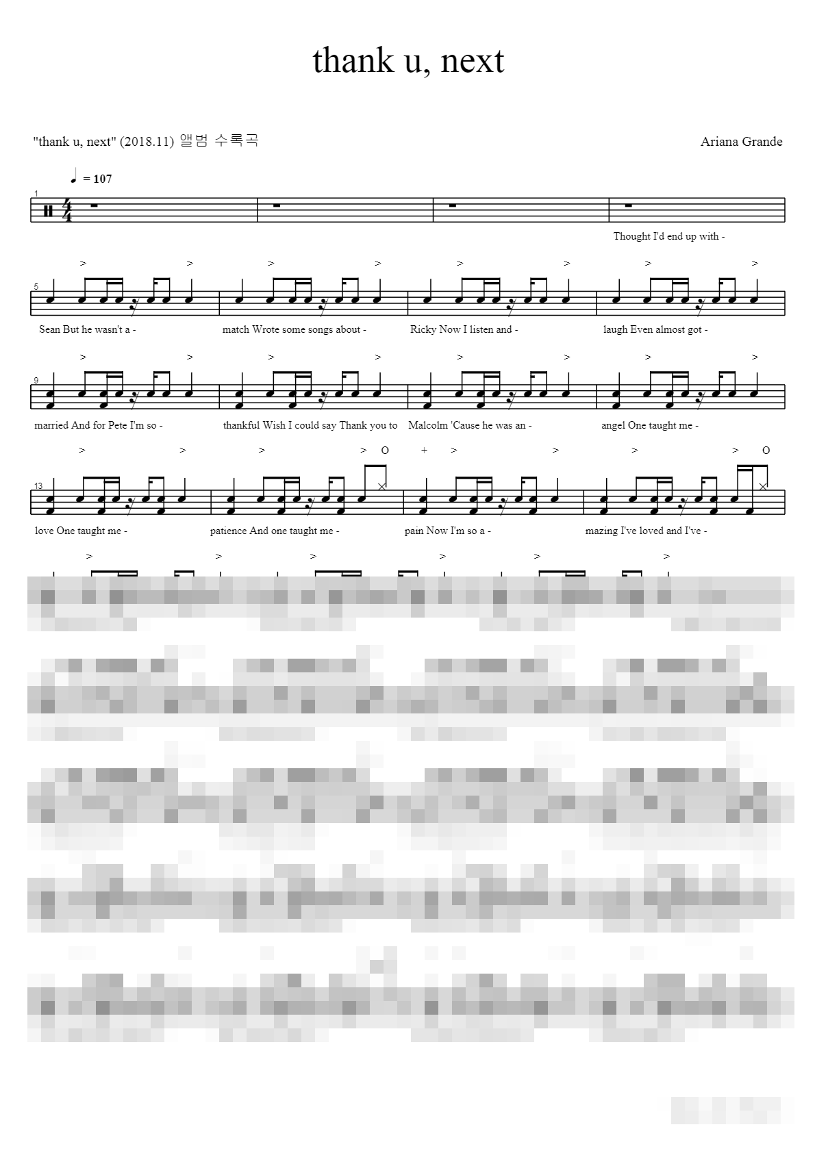 thank u, next Sheet Music Preview