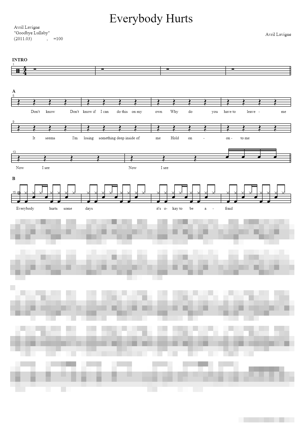Everybody Hurts Sheet Music Preview