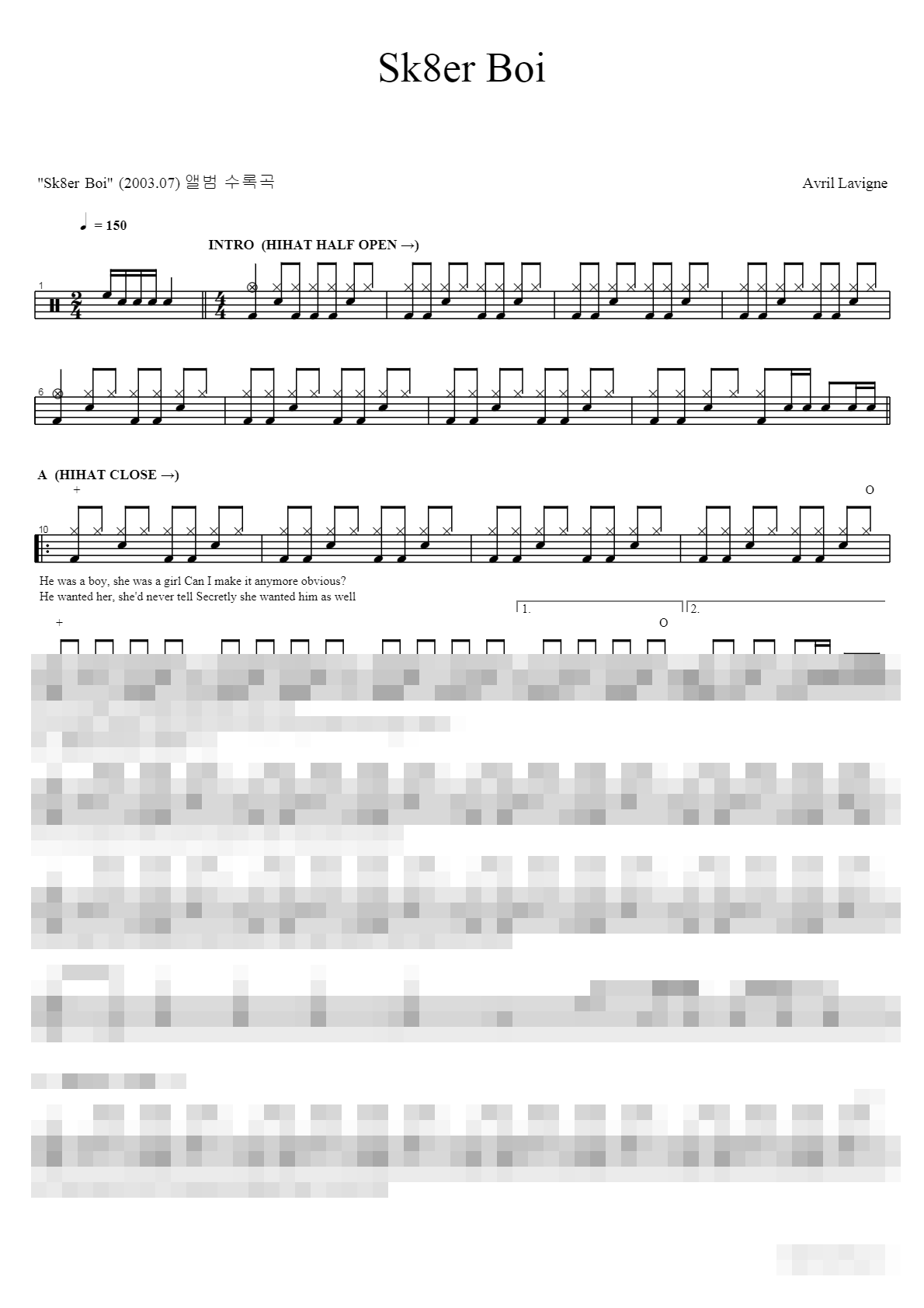 Sk8er Boi Sheet Music Preview
