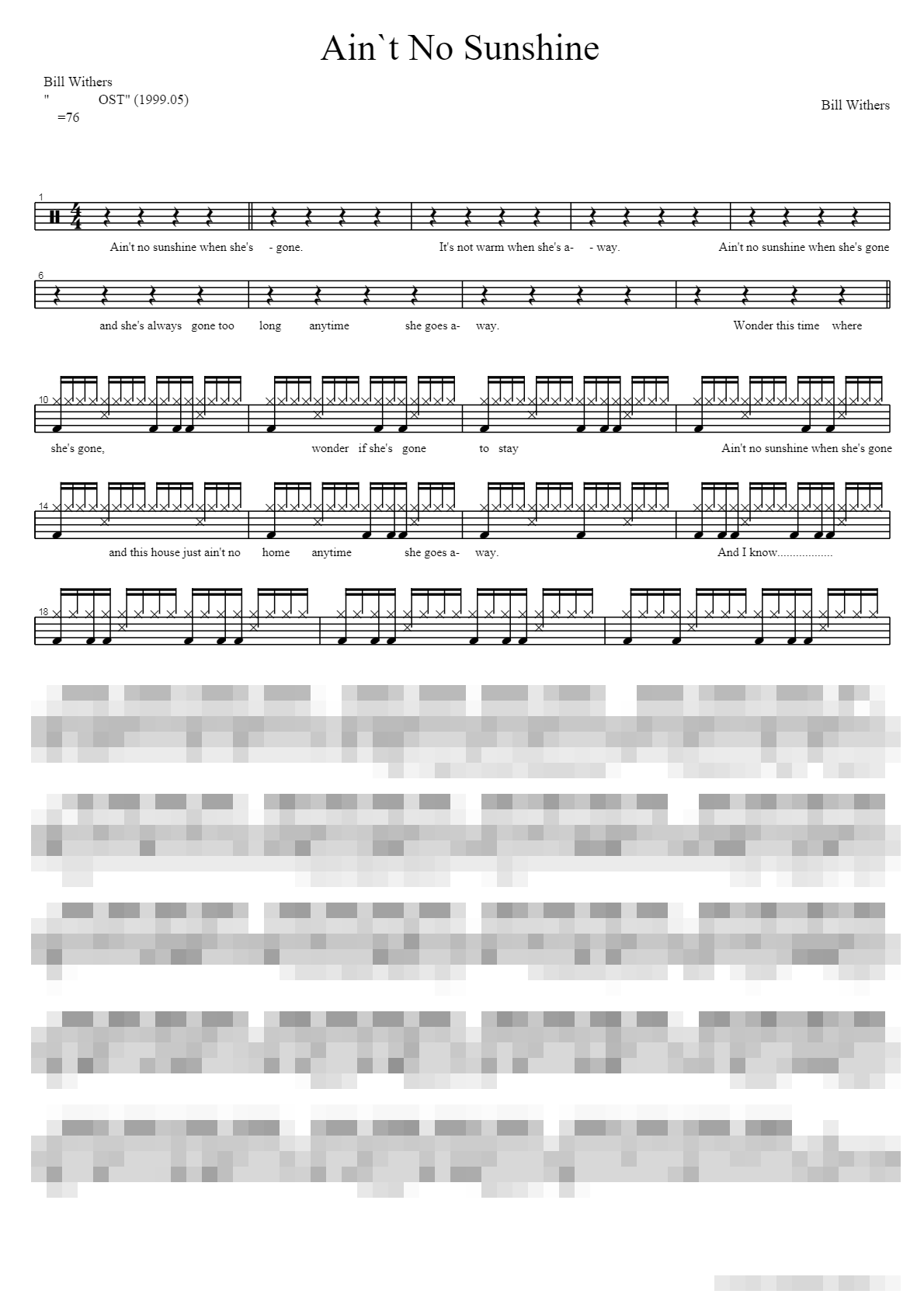 Ain`t No Sunshine Sheet Music Preview
