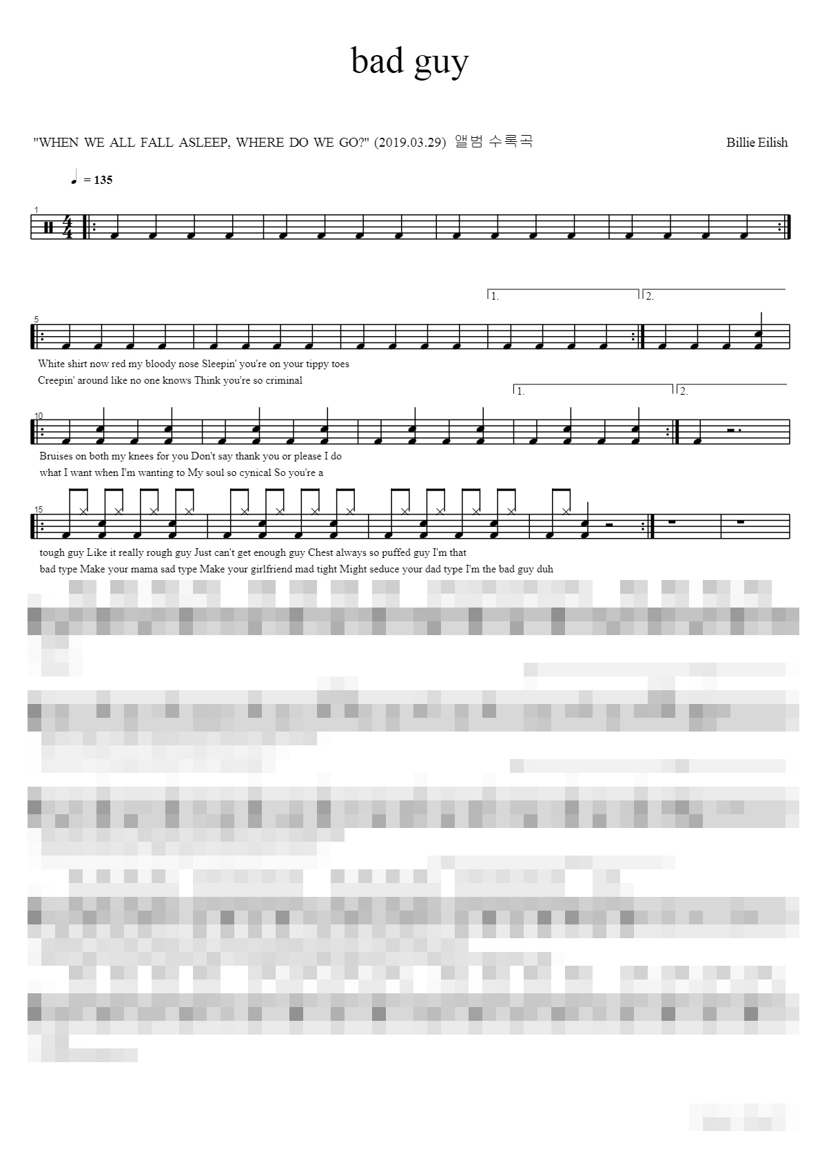 bad guy Sheet Music Preview
